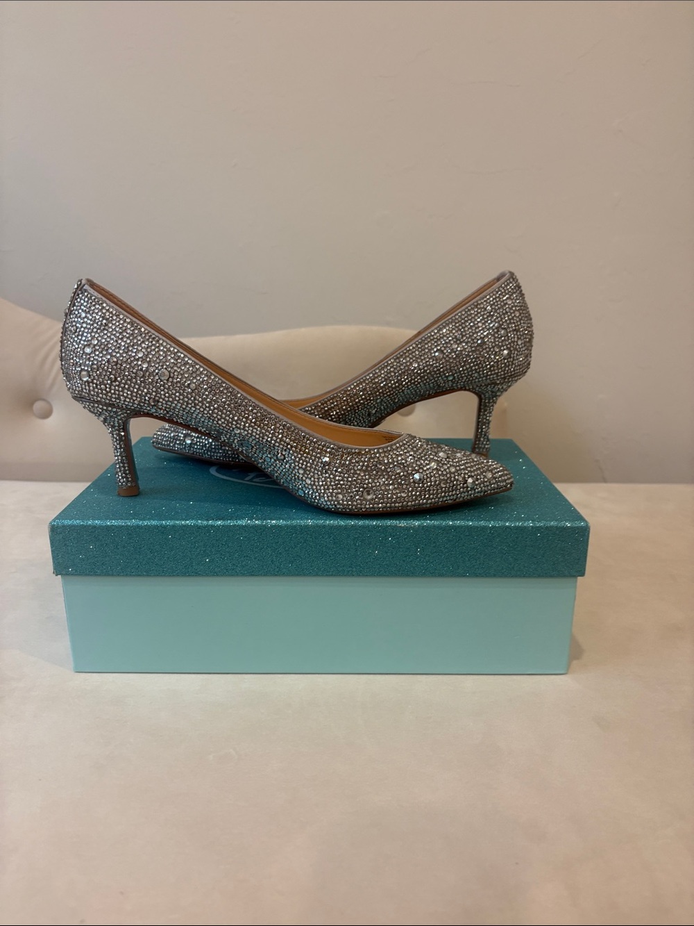 Betsey Johnson Silver Crystal Pointed Toe Heels